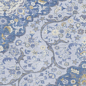 HomeRoots 5' X 8' Blue Gray & Silver Medallion Area Rug - Washable, UV Protected, Non-Slip for High Traffic Areas 696826