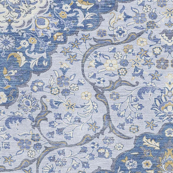HomeRoots 5' X 8' Blue Gray & Silver Medallion Area Rug - Washable, UV Protected, Non-Slip for High Traffic Areas 696826