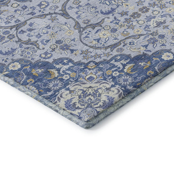 HomeRoots 8' Stylish Blue Gray Medallion Round Rug - Washable, UV-Protected, Perfect for High-Traffic Areas! 696827