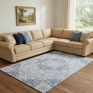 HomeRoots 8' X 10' Elegant Blue-Gray Silver Medallion Washable Area Rug with UV Protection & Stain Resistance 696828