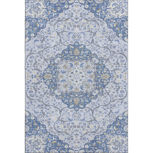 HomeRoots 8' X 10' Elegant Blue-Gray Silver Medallion Washable Area Rug with UV Protection & Stain Resistance 696828