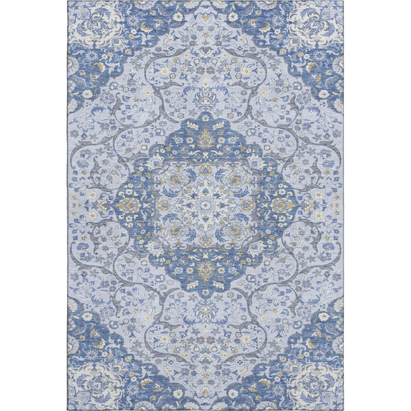 HomeRoots 8' X 10' Elegant Blue-Gray Silver Medallion Washable Area Rug with UV Protection & Stain Resistance 696828