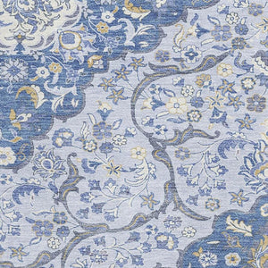 HomeRoots 8' X 10' Elegant Blue-Gray Silver Medallion Washable Area Rug with UV Protection & Stain Resistance 696828