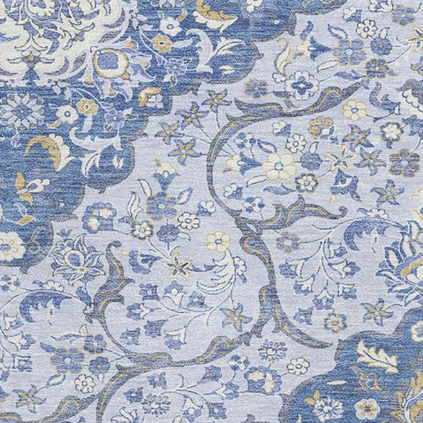 HomeRoots 8' X 10' Elegant Blue-Gray Silver Medallion Washable Area Rug with UV Protection & Stain Resistance 696828