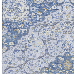 HomeRoots 8' X 10' Elegant Blue-Gray Silver Medallion Washable Area Rug with UV Protection & Stain Resistance 696828