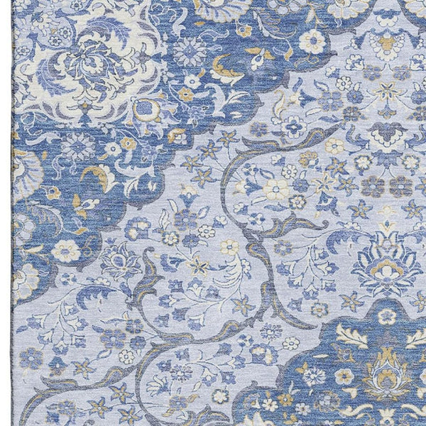 HomeRoots 8' X 10' Elegant Blue-Gray Silver Medallion Washable Area Rug with UV Protection & Stain Resistance 696828