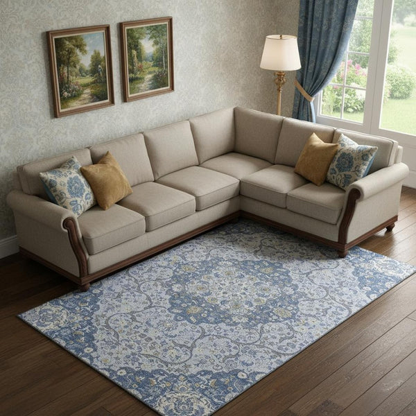 HomeRoots 9' X 12' Stylish Blue-Gray & Silver Medallion Area Rug – Washable, UV Protected & Family-Friendly! 696829