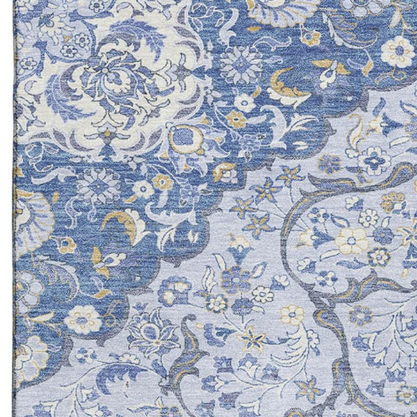 HomeRoots 9' X 12' Stylish Blue-Gray & Silver Medallion Area Rug – Washable, UV Protected & Family-Friendly! 696829
