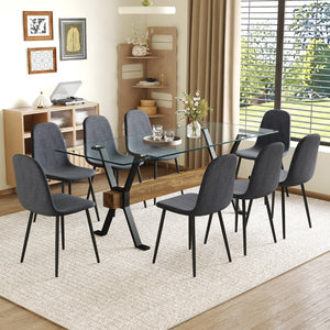 English Elm Table Set With 8 Chairs – Modern Glass Top & Wood Grain Mdf, X-Shaped Metal Legs For Stylish Dining W1151S03602-GIGA