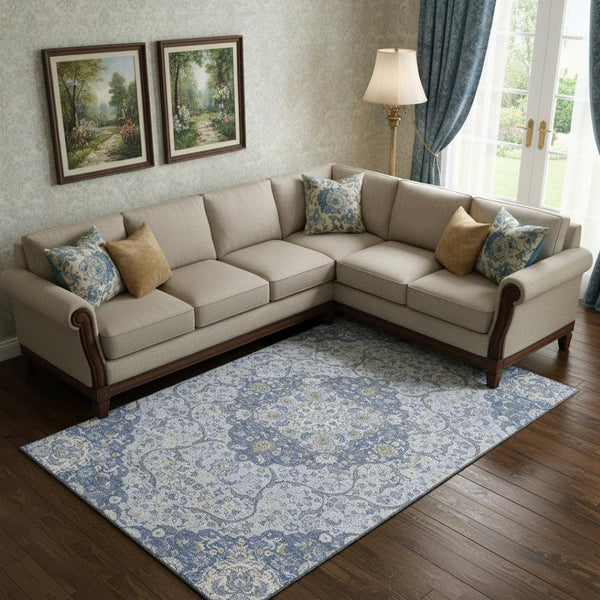 HomeRoots 10' Blue Gray & Silver Medallion Washable Area Rug - UV Protected, Durable, Pet-Friendly Design! 696830