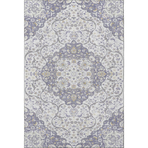 HomeRoots 5' Elegant Lavender Ivory Gold Medallion Area Rug - Washable, Stain-Resistant, UV Protected! 696832