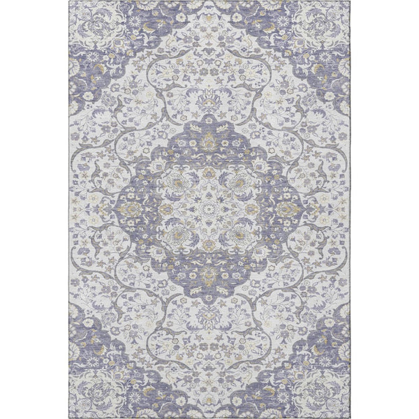 HomeRoots 5' Elegant Lavender Ivory Gold Medallion Area Rug - Washable, Stain-Resistant, UV Protected! 696832