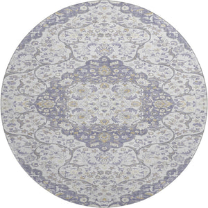 HomeRoots 8' Elegant Lavender and Gold Medallion Round Rug - Washable, UV Protected, Non-Slip for Everyday Use 696833
