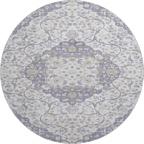 HomeRoots 8' Elegant Lavender and Gold Medallion Round Rug - Washable, UV Protected, Non-Slip for Everyday Use 696833