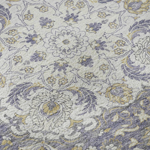 HomeRoots 8' Elegant Lavender and Gold Medallion Round Rug - Washable, UV Protected, Non-Slip for Everyday Use 696833