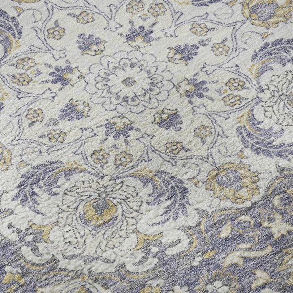 HomeRoots 8' Elegant Lavender and Gold Medallion Round Rug - Washable, UV Protected, Non-Slip for Everyday Use 696833