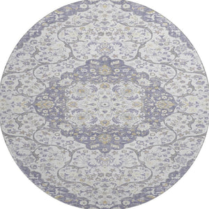 HomeRoots 8' Elegant Lavender and Gold Medallion Round Rug - Washable, UV Protected, Non-Slip for Everyday Use 696833