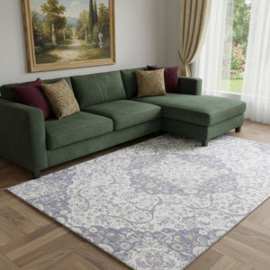 HomeRoots 8' X 10' Elegant Lavender Ivory Gold Medallion Washable Area Rug - Durable, Stain-Resistant & UV Safe 696834
