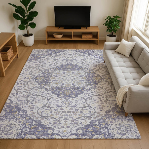 HomeRoots 8' X 10' Elegant Lavender Ivory Gold Medallion Washable Area Rug - Durable, Stain-Resistant & UV Safe 696834