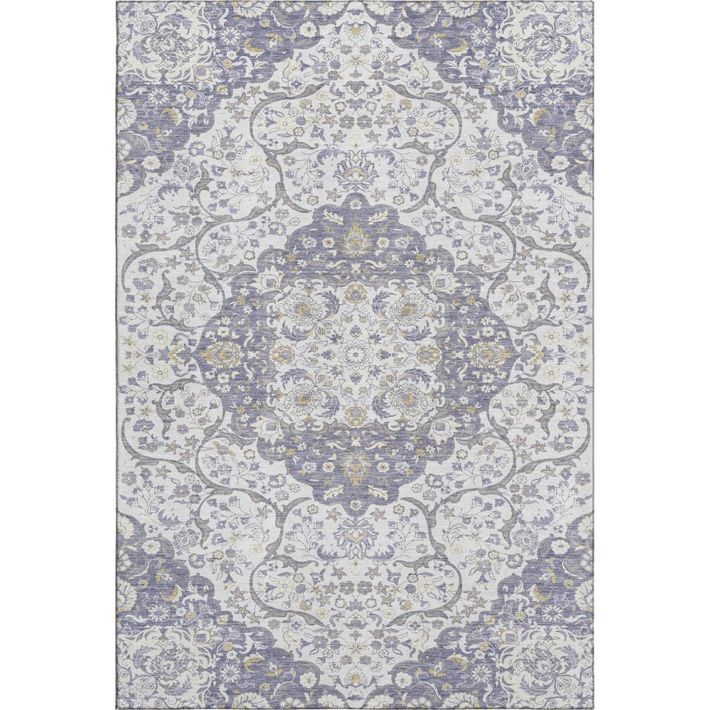 HomeRoots 8' X 10' Elegant Lavender Ivory Gold Medallion Washable Area Rug - Durable, Stain-Resistant & UV Safe 696834