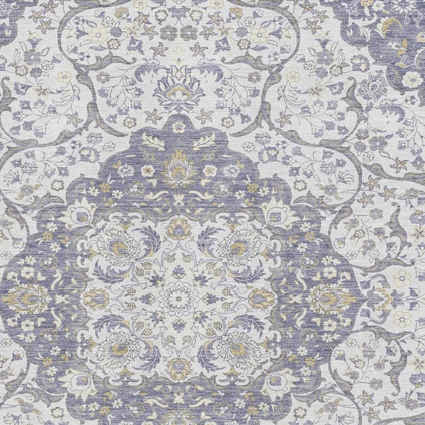HomeRoots 8' X 10' Elegant Lavender Ivory Gold Medallion Washable Area Rug - Durable, Stain-Resistant & UV Safe 696834