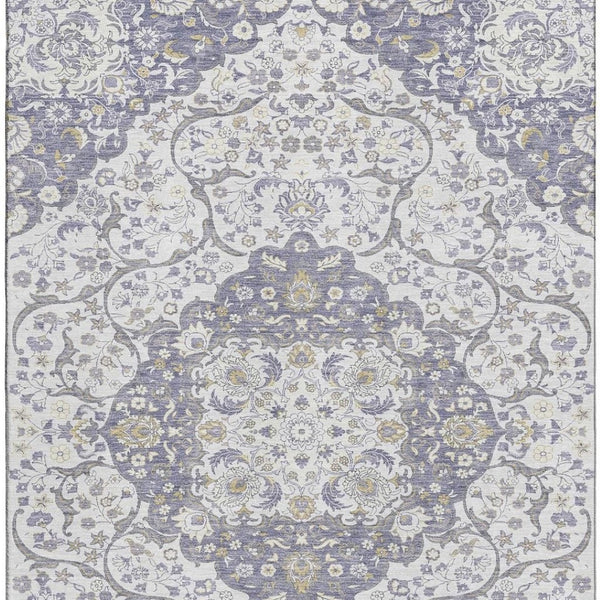 HomeRoots 8' X 10' Elegant Lavender Ivory Gold Medallion Washable Area Rug - Durable, Stain-Resistant & UV Safe 696834
