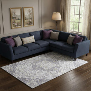 HomeRoots 9' X 12' Elegant Lavender Ivory Gold Medallion Washable Area Rug with UV Protection & Durability 696835