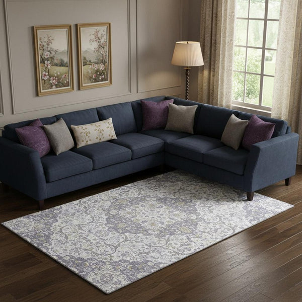 HomeRoots 9' X 12' Elegant Lavender Ivory Gold Medallion Washable Area Rug with UV Protection & Durability 696835