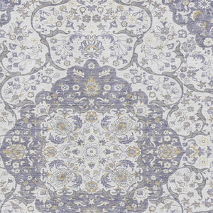 HomeRoots 9' X 12' Elegant Lavender Ivory Gold Medallion Washable Area Rug with UV Protection & Durability 696835