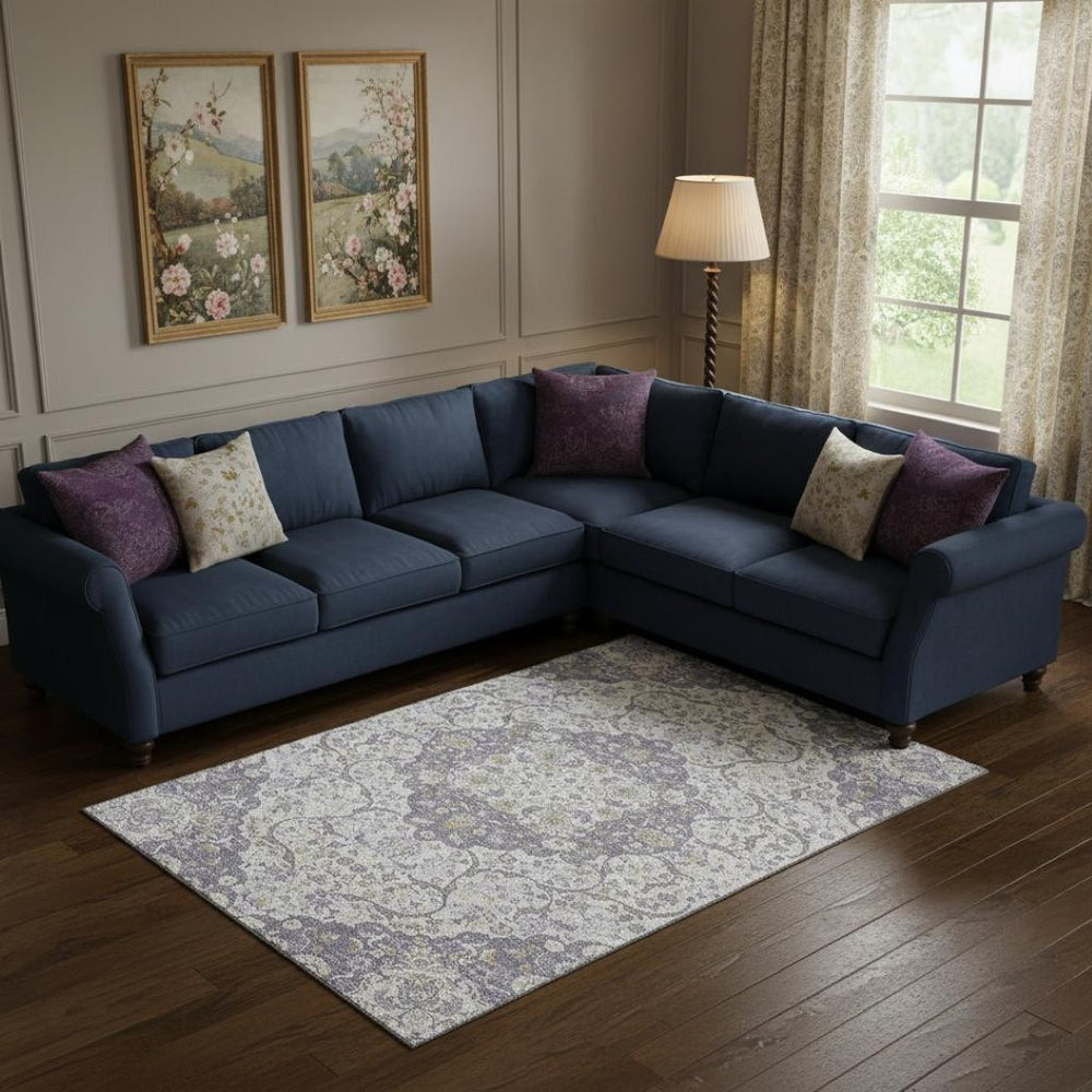 HomeRoots 10' X 14' Elegant Lavender, Ivory & Gold Medallion Area Rug – Washable, UV Resistant & Stylish Comfort 696836