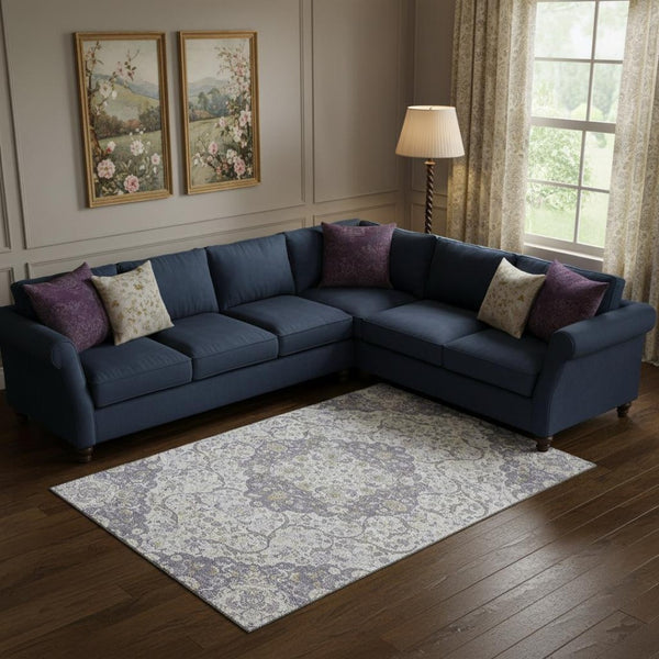 HomeRoots 10' X 14' Elegant Lavender, Ivory & Gold Medallion Area Rug – Washable, UV Resistant & Stylish Comfort 696836