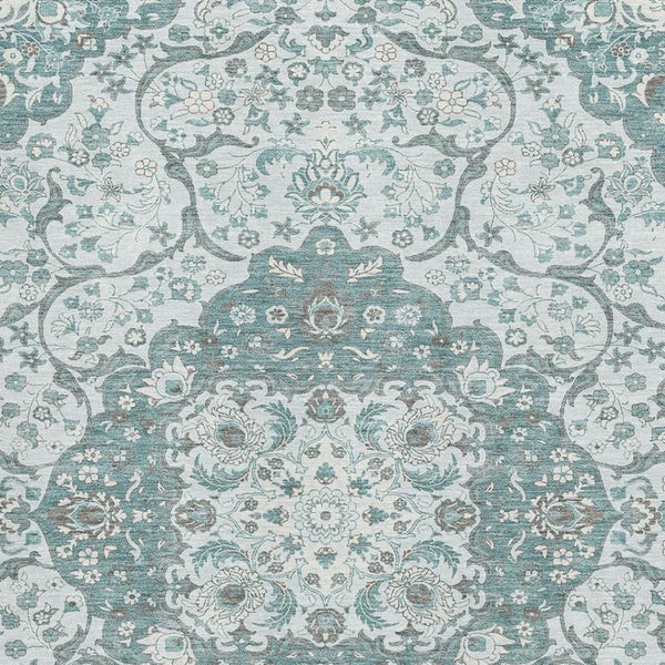 HomeRoots 5' X 8' Teal Gray Silver Medallion Washable Area Rug – Stylish, Durable, UV-Protected for Homes 696838
