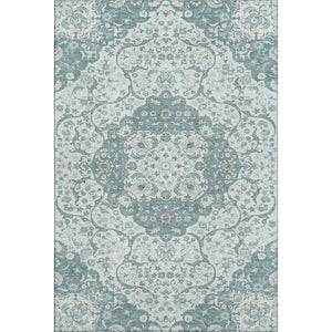 HomeRoots 8' X 10' Elegant Teal Gray Silver Medallion Area Rug - Washable, UV Protected, Non-Slip Design 696840