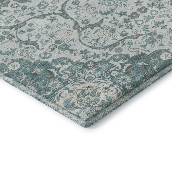 HomeRoots 8' X 10' Elegant Teal Gray Silver Medallion Area Rug - Washable, UV Protected, Non-Slip Design 696840