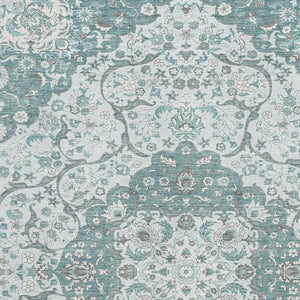 HomeRoots 8' X 10' Elegant Teal Gray Silver Medallion Area Rug - Washable, UV Protected, Non-Slip Design 696840