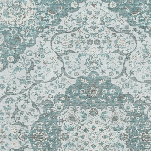 HomeRoots 8' X 10' Elegant Teal Gray Silver Medallion Area Rug - Washable, UV Protected, Non-Slip Design 696840