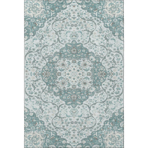 HomeRoots 9' X 12' Teal Gray & Silver Medallion Area Rug - Washable, Stain-Resistant, UV Protected, Stylishly Durable 696841