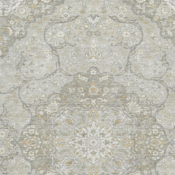 HomeRoots 5' X 8' Elegant Taupe Gray & Ivory Medallion Area Rug – Washable, UV-Protected, Non-Slip Design 696844
