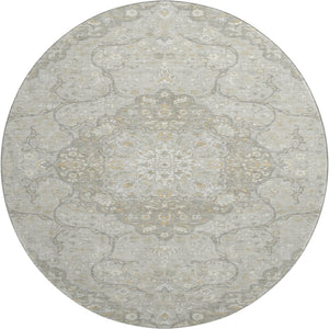 HomeRoots 8' Taupe Gray and Ivory Medallion Washable Round Rug - Durable, Stylish, and UV Protected for Homes 696845