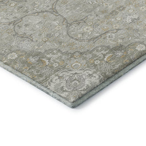 HomeRoots 8' Taupe Gray and Ivory Medallion Washable Round Rug - Durable, Stylish, and UV Protected for Homes 696845