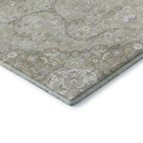 HomeRoots 8' Taupe Gray and Ivory Medallion Washable Round Rug - Durable, Stylish, and UV Protected for Homes 696845