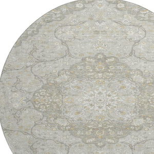 HomeRoots 8' Taupe Gray and Ivory Medallion Washable Round Rug - Durable, Stylish, and UV Protected for Homes 696845