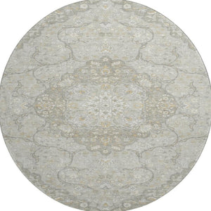 HomeRoots 8' Taupe Gray and Ivory Medallion Washable Round Rug - Durable, Stylish, and UV Protected for Homes 696845