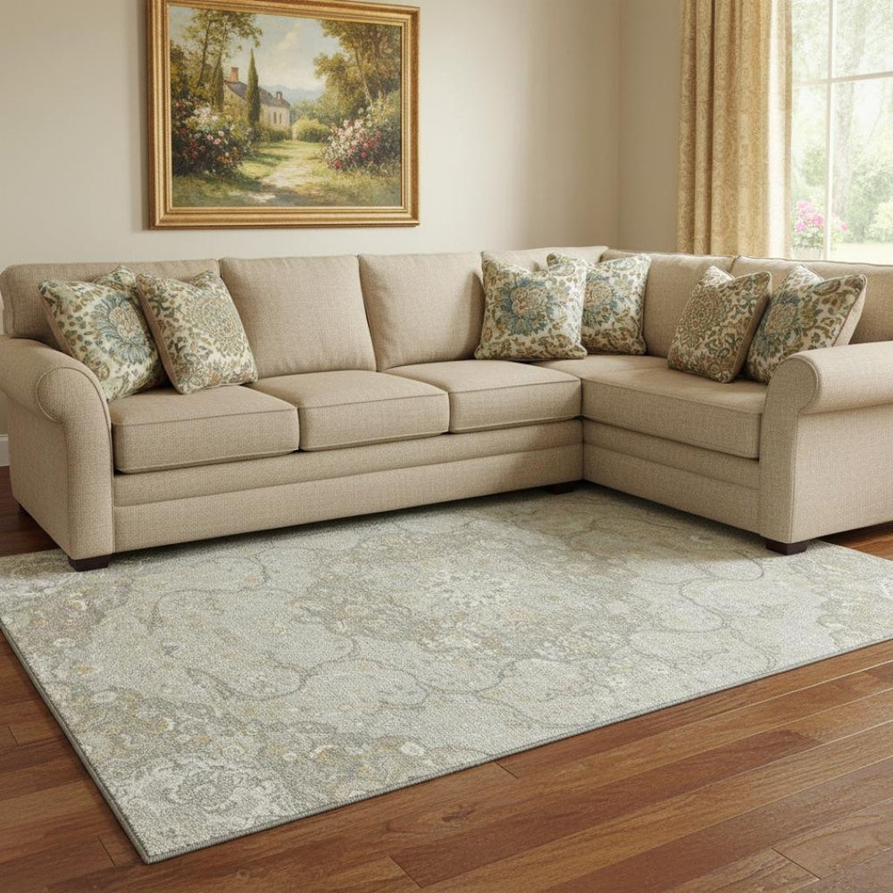 HomeRoots 8' X 10' Taupe Gray Ivory Medallion Area Rug - Washable, UV Protected, Perfect for High-Traffic Spaces 696846