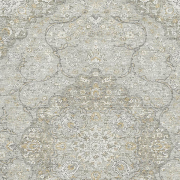 HomeRoots 8' X 10' Taupe Gray Ivory Medallion Area Rug - Washable, UV Protected, Perfect for High-Traffic Spaces 696846
