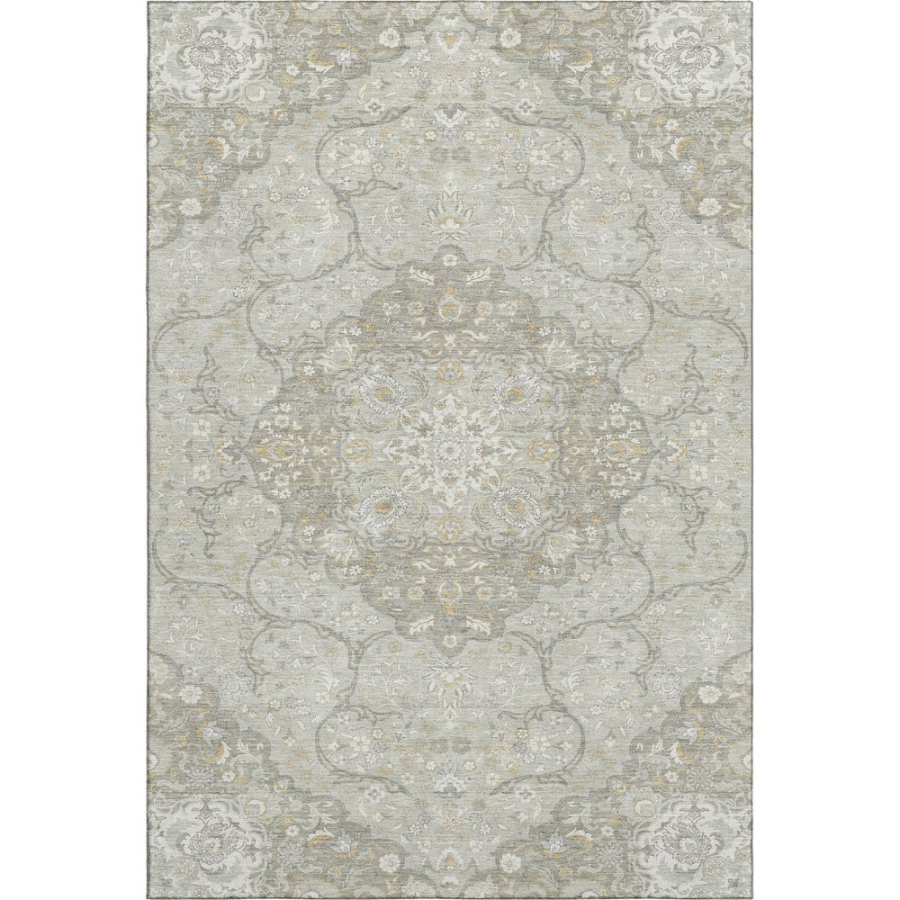 HomeRoots 9' X 12' Taupe Gray & Ivory Medallion Washable Area Rug - UV Protection, Non-Slip, Durable Design 696847