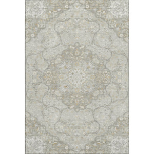 HomeRoots 9' X 12' Taupe Gray & Ivory Medallion Washable Area Rug - UV Protection, Non-Slip, Durable Design 696847