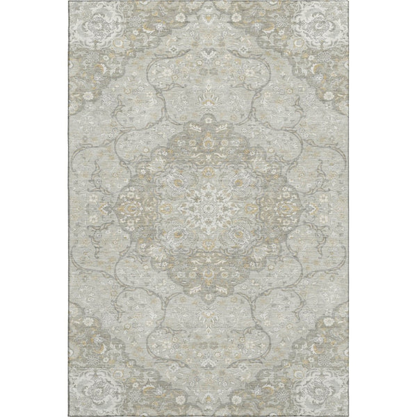 HomeRoots 9' X 12' Taupe Gray & Ivory Medallion Washable Area Rug - UV Protection, Non-Slip, Durable Design 696847