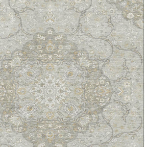 HomeRoots 9' X 12' Taupe Gray & Ivory Medallion Washable Area Rug - UV Protection, Non-Slip, Durable Design 696847