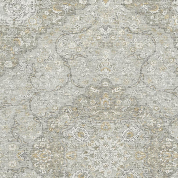 HomeRoots 10' X 14' Taupe Gray & Ivory Medallion Rug - Washable, UV Protected, Ideal for Busy Homes & Spaces 696848